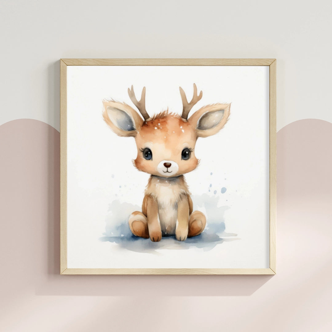Cute Baby Deer Watercolour Nursery Print