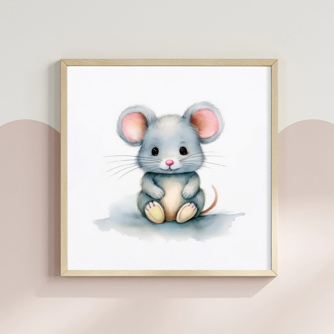 Cute Dormouse Watercolour Nursery Print