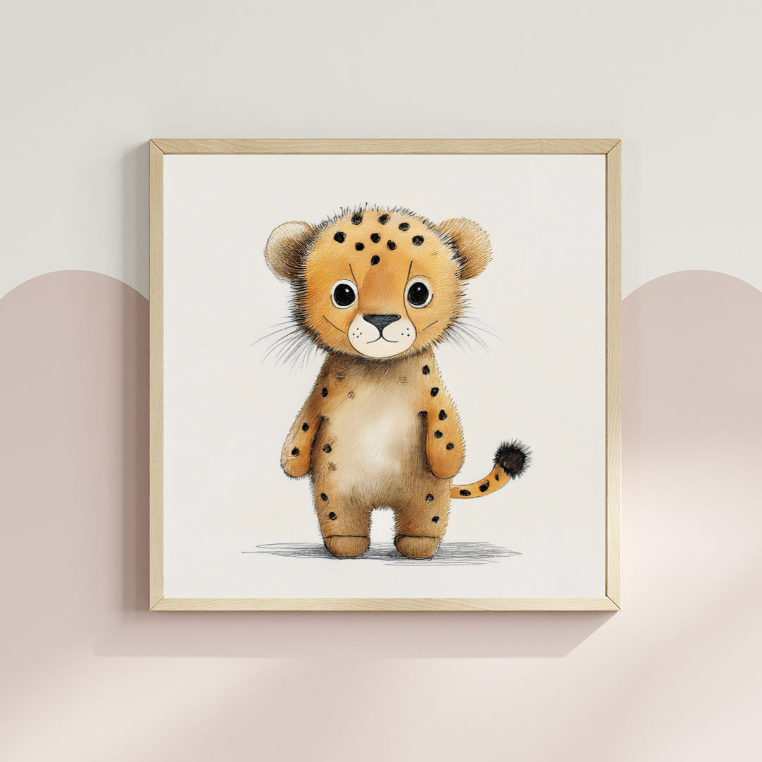 Scandi Watercolour Safari Cheetah Nursery Premium Print