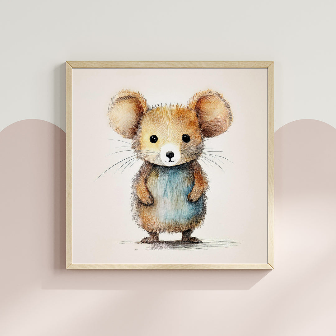 Scandi Watercolour Woodland Dormouse Nursery Premium Print