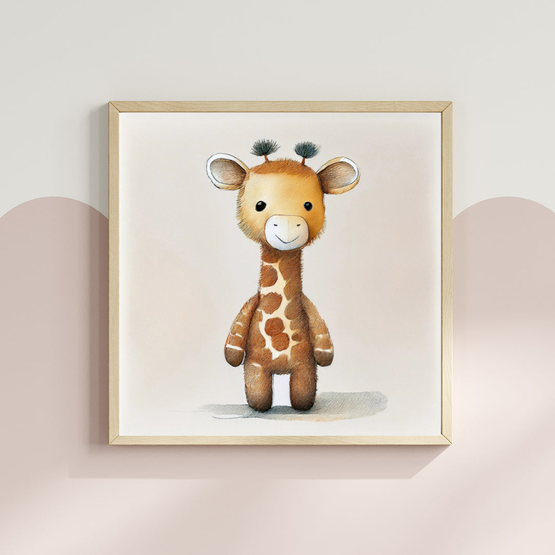 Scandi Watercolour Safari Giraffe Nursery Premium Print