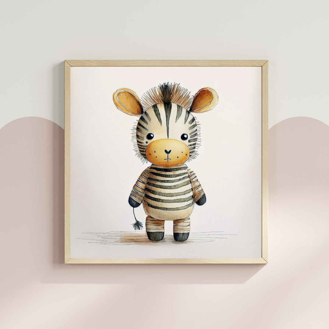 Scandi Watercolour Safari Zebra Nursery Premium Print