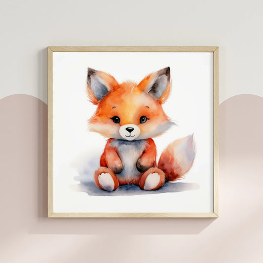 Cute Fox Watercolour Nursery Print