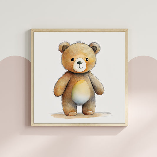 Scandi Watercolour Woodland Bear Nursery Premium Print