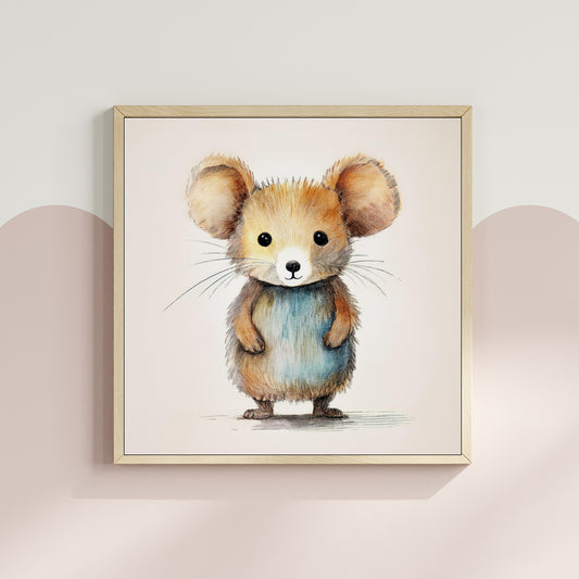 Scandi Watercolour Woodland Dormouse Nursery Premium Print