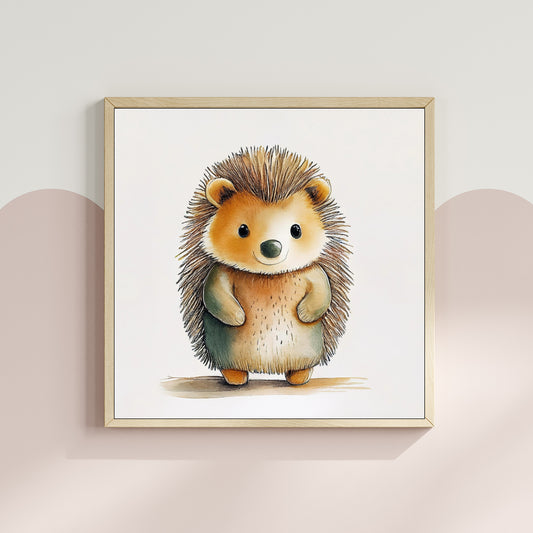 Scandi Watercolour Woodland Hedgehog Nursery Premium Print