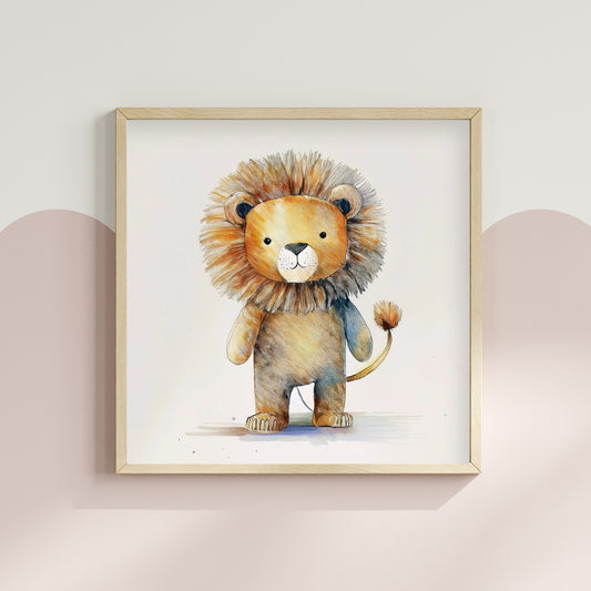 Scandi Watercolour Safari Lion Nursery Premium Print