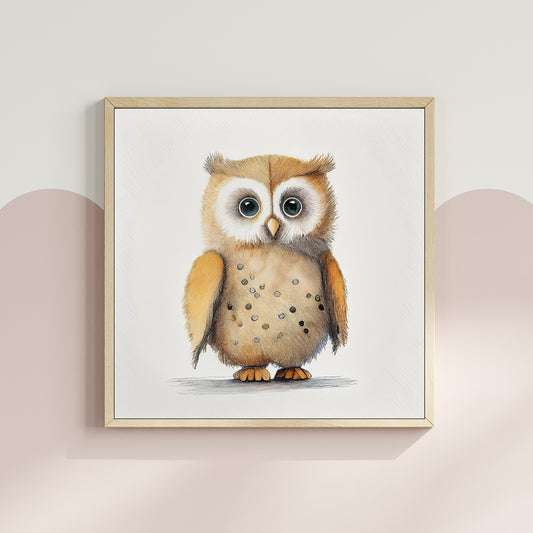 Scandi Watercolour Woodland Owl Nursery Premium Print