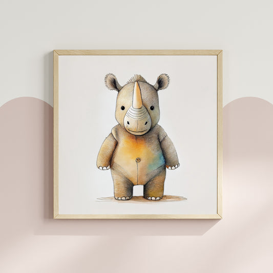 Scandi Watercolour Safari Rhino Nursery Premium Print