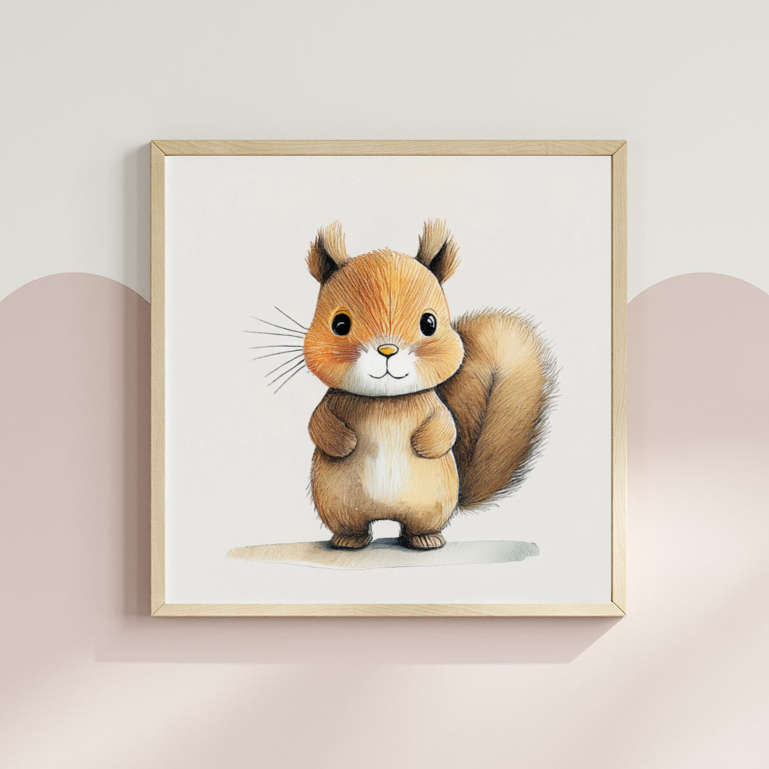 Scandi Watercolour Woodland Squirrel Nursery Premium Print